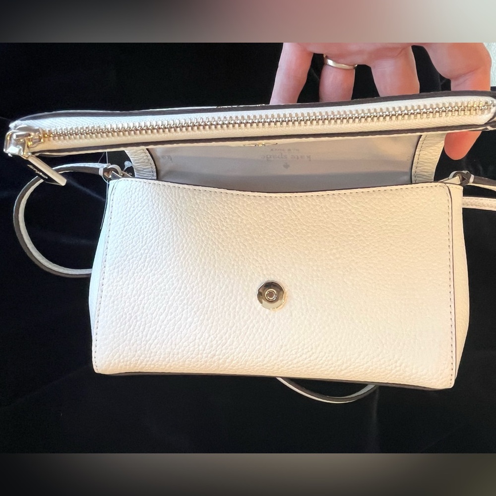 Kate Spade Leila Flip Zip Crossbody Leather Bag Cream Gold NWT - Picture 6 of 16